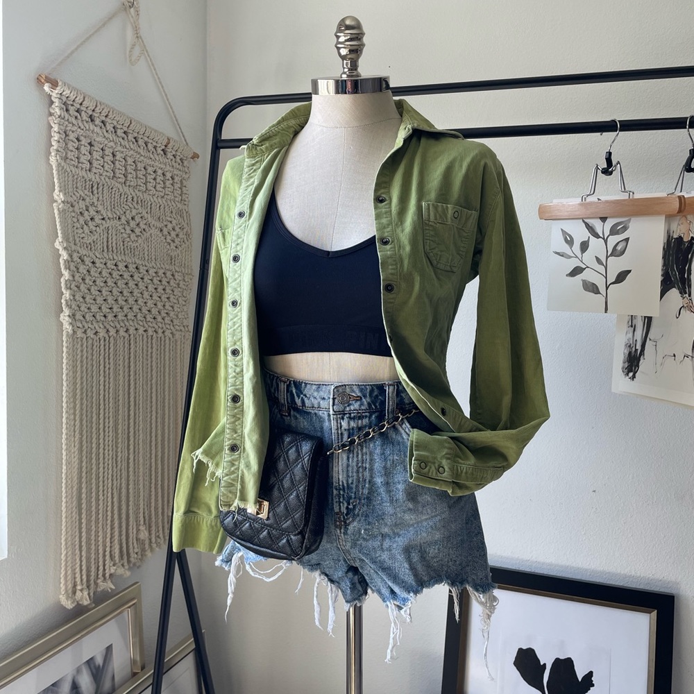 Green corduroy button down top